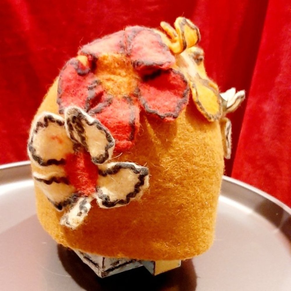 Artful, Orange Wool Cap w/ Wool Flowers